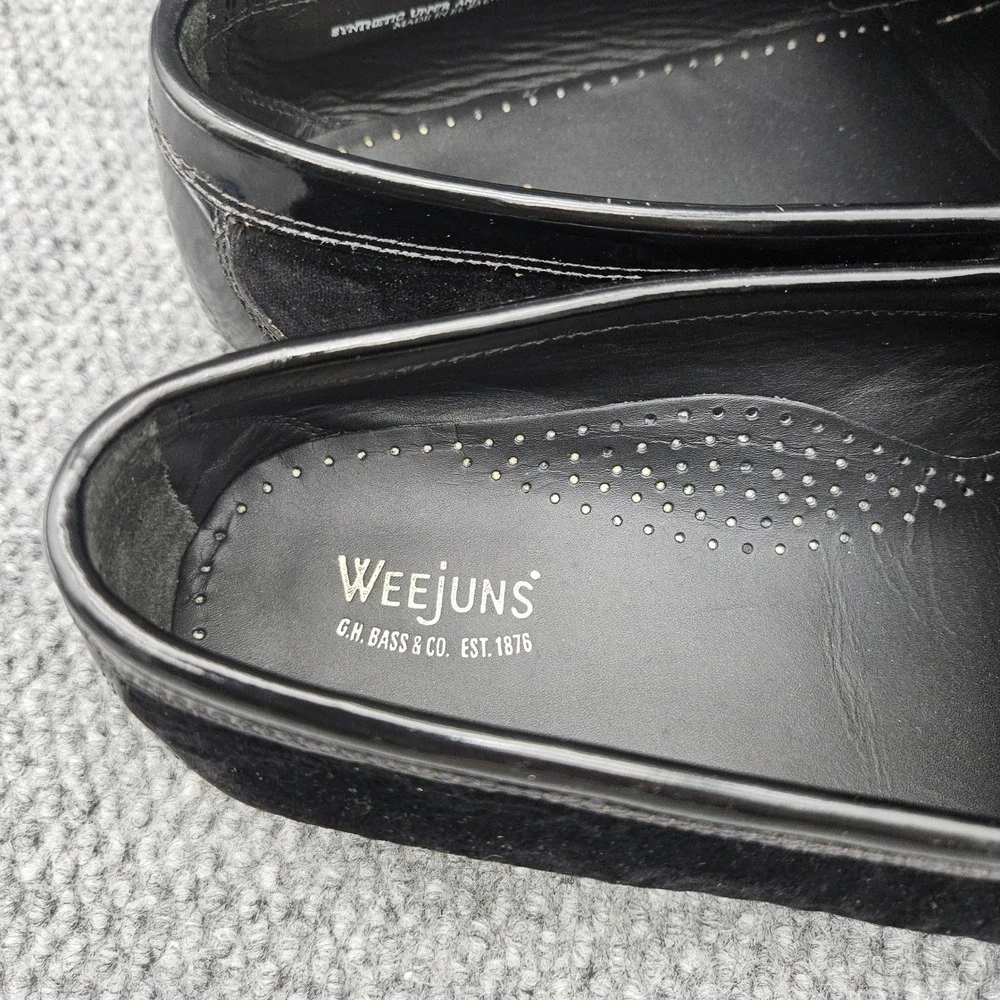 GH Bass Weejuns (Men's 13) Black Velvet Leather Patent Penny Loafer Dress Shoes